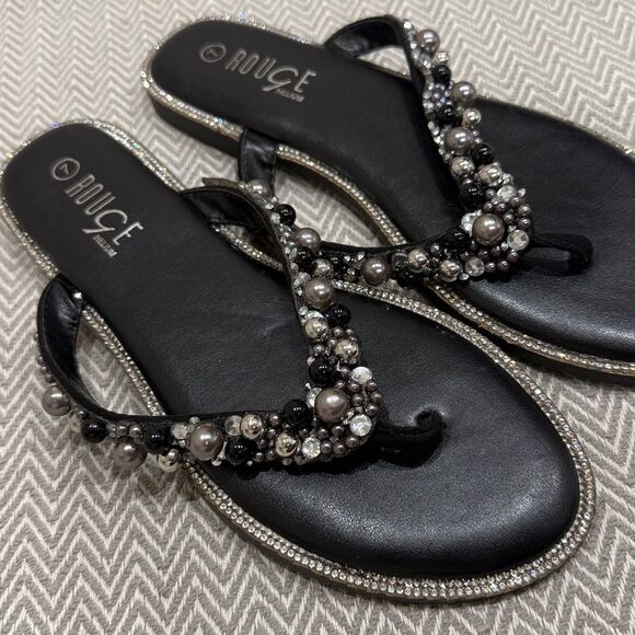 Rouge Helium Black Beaded Sandals Size 7 - Picture 2 of 5